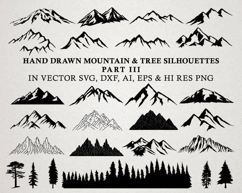 Mountain clipart moutain. Hand drawn silhouette nature
