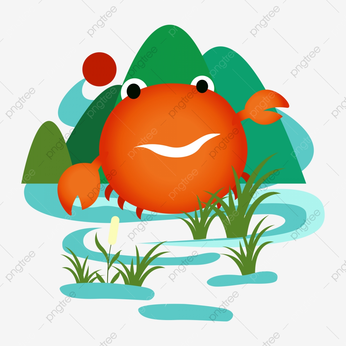 Mountain clipart water. Happy expression golden crab