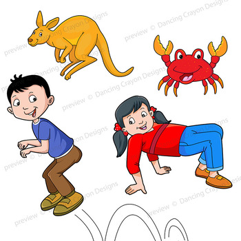 Animal kids in poses. Movement clipart