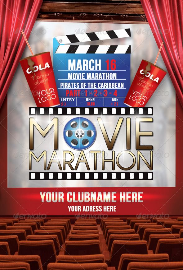 Movies clipart movie marathon. Flyer template flyers print