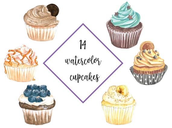 Muffins clipart 3 cupcake. Watercolor cupcakes clip art