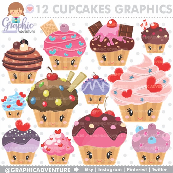 Graphics commercial use kawaii. Muffins clipart cupcake shop