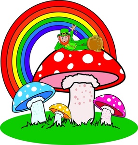 Leprechaun image cartoon drawing. Mushrooms clipart magical rainbow