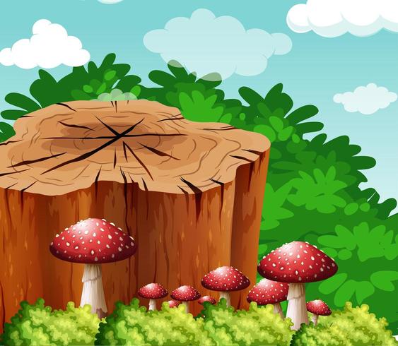 Mushroom clipart scene. With log and in