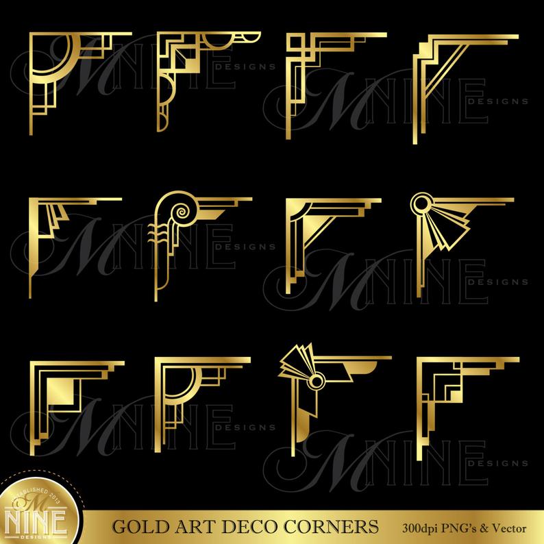 Music clipart art deco. Gold corners digital clip