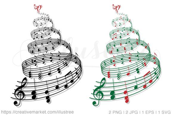 Music clipart decoration. Christmas tree with notes