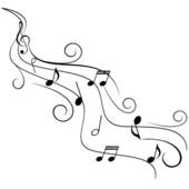 Notes on stave panda. Music clipart swirl