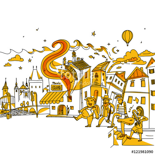 Jazz musicians walking to. Musician clipart music club