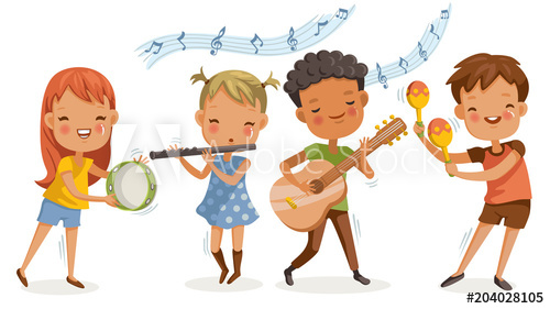 Children music playing boys. Musician clipart school activity
