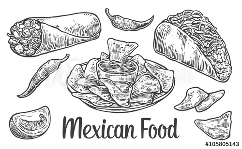 Traditional food set with. Nacho clipart tradition mexican