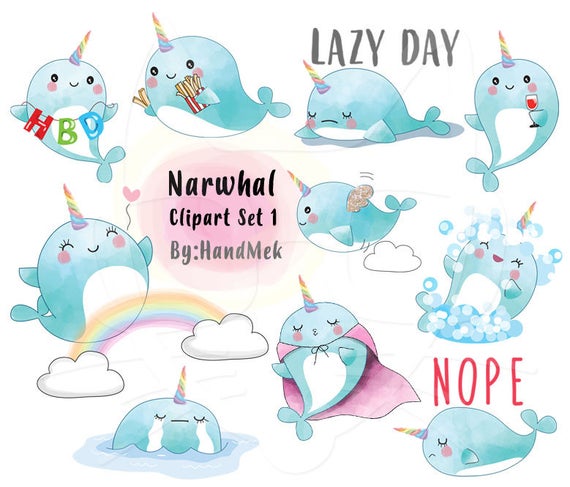 narwhal clipart blue