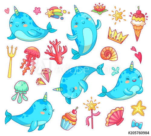 narwhal clipart blue
