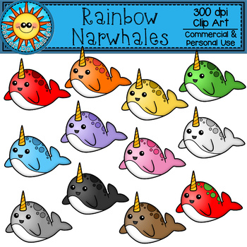 Rainbow clip art . Narwhal clipart colorful