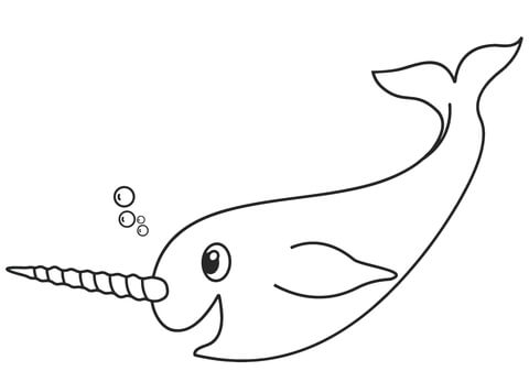 Narwhal clipart cute coloring page. Free printable pages 