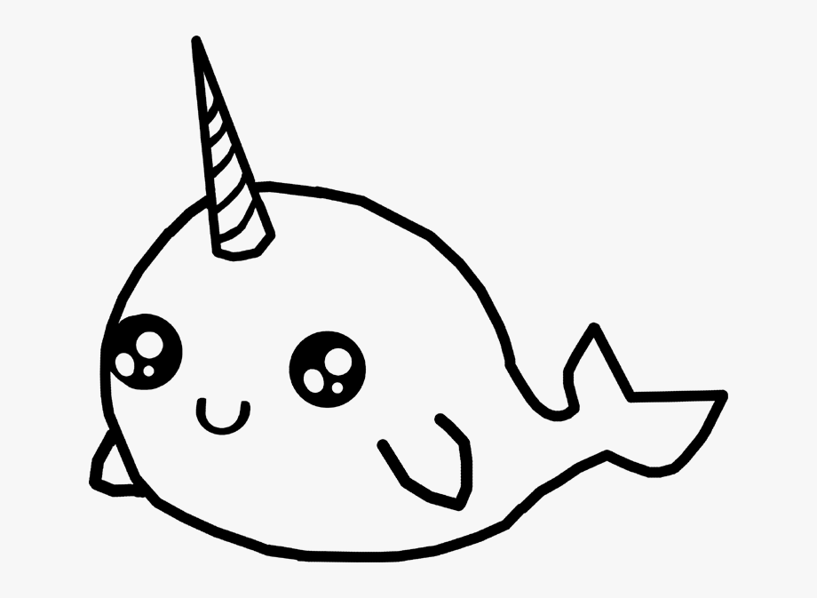 Svg adorable kawaii pages. Narwhal clipart cute coloring page