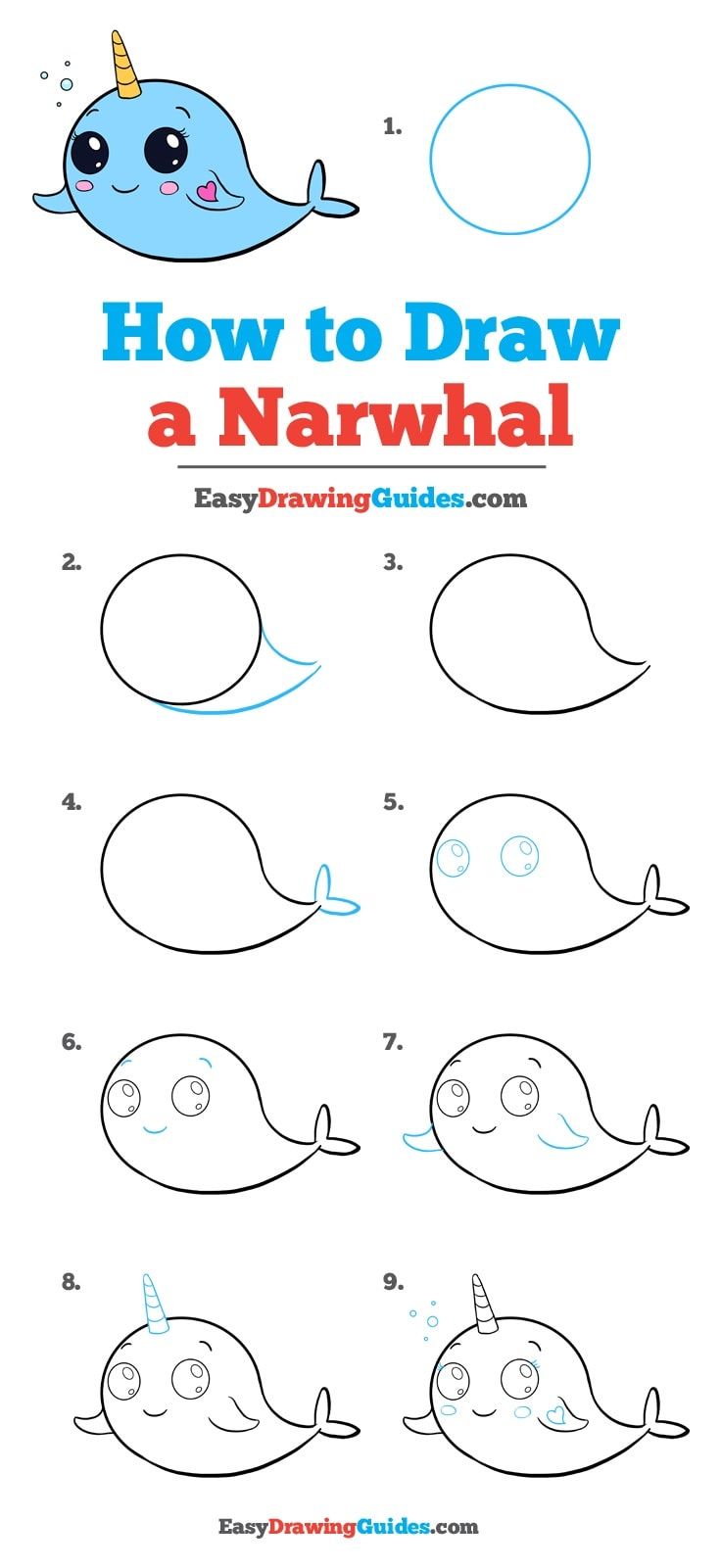 narwhal clipart step by step