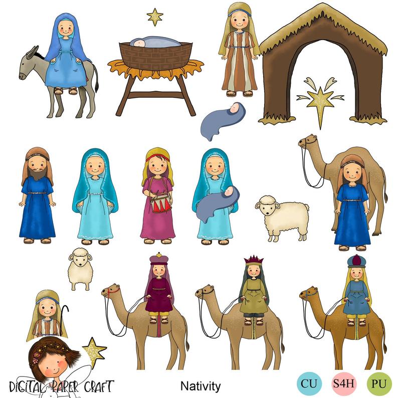 Nativity clipart kings. Christmas christian instant download