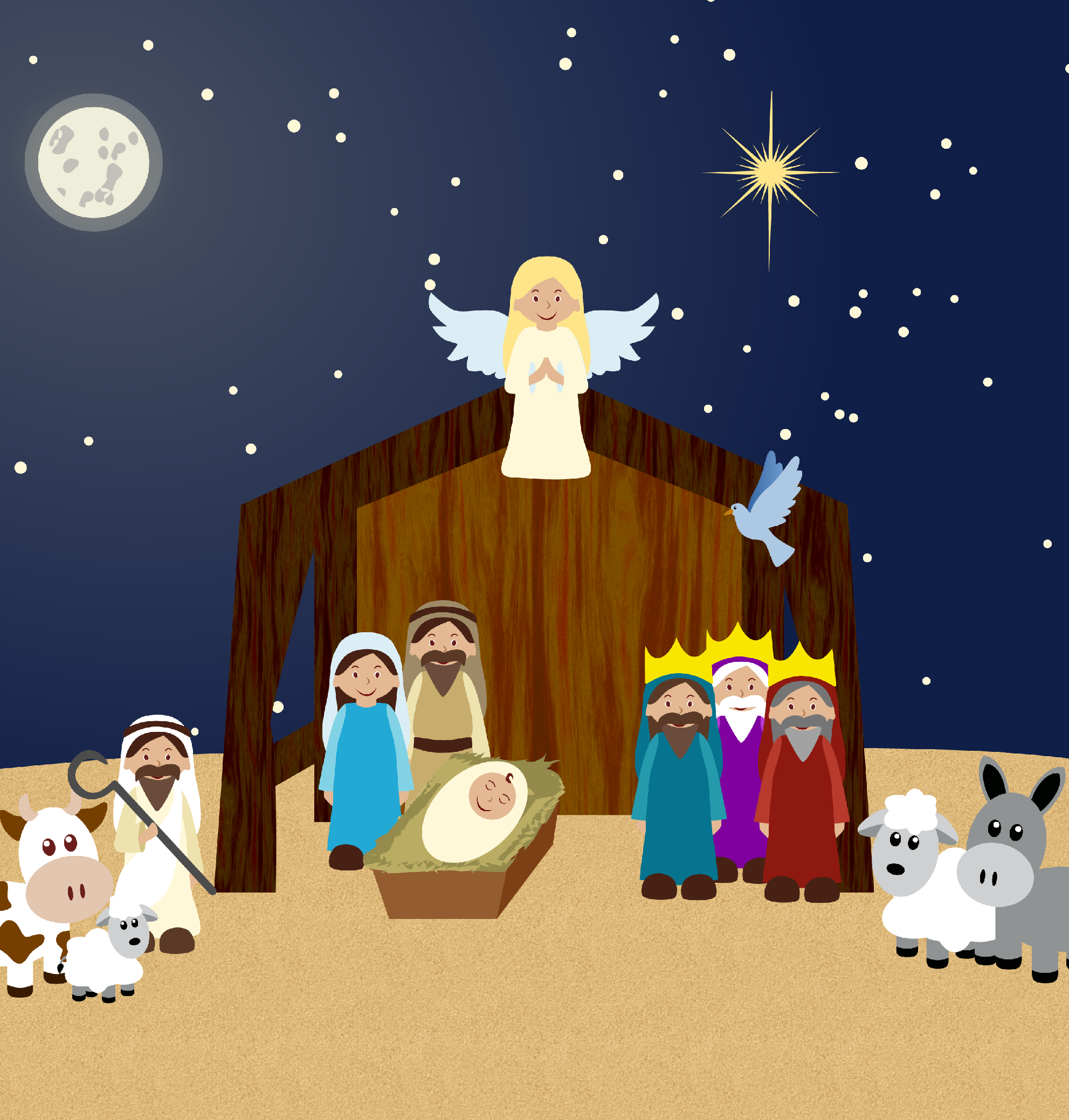 Scene for the christmas. Nativity clipart school