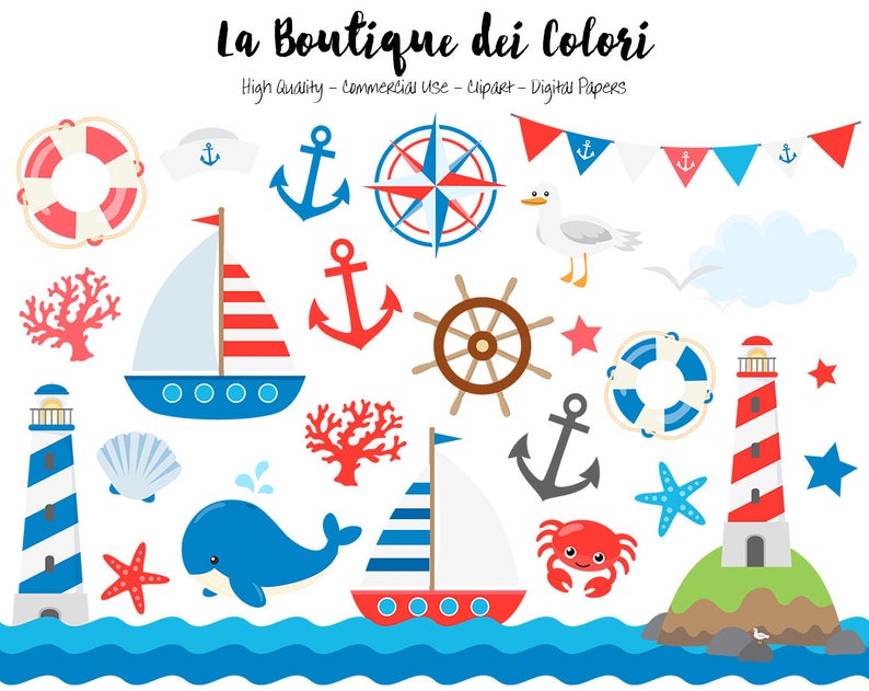 Classic vector graphics and. Nautical clipart cute