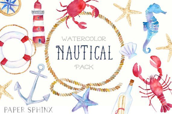 Nautical clipart marine rope. Watercolor ocean sailboat 