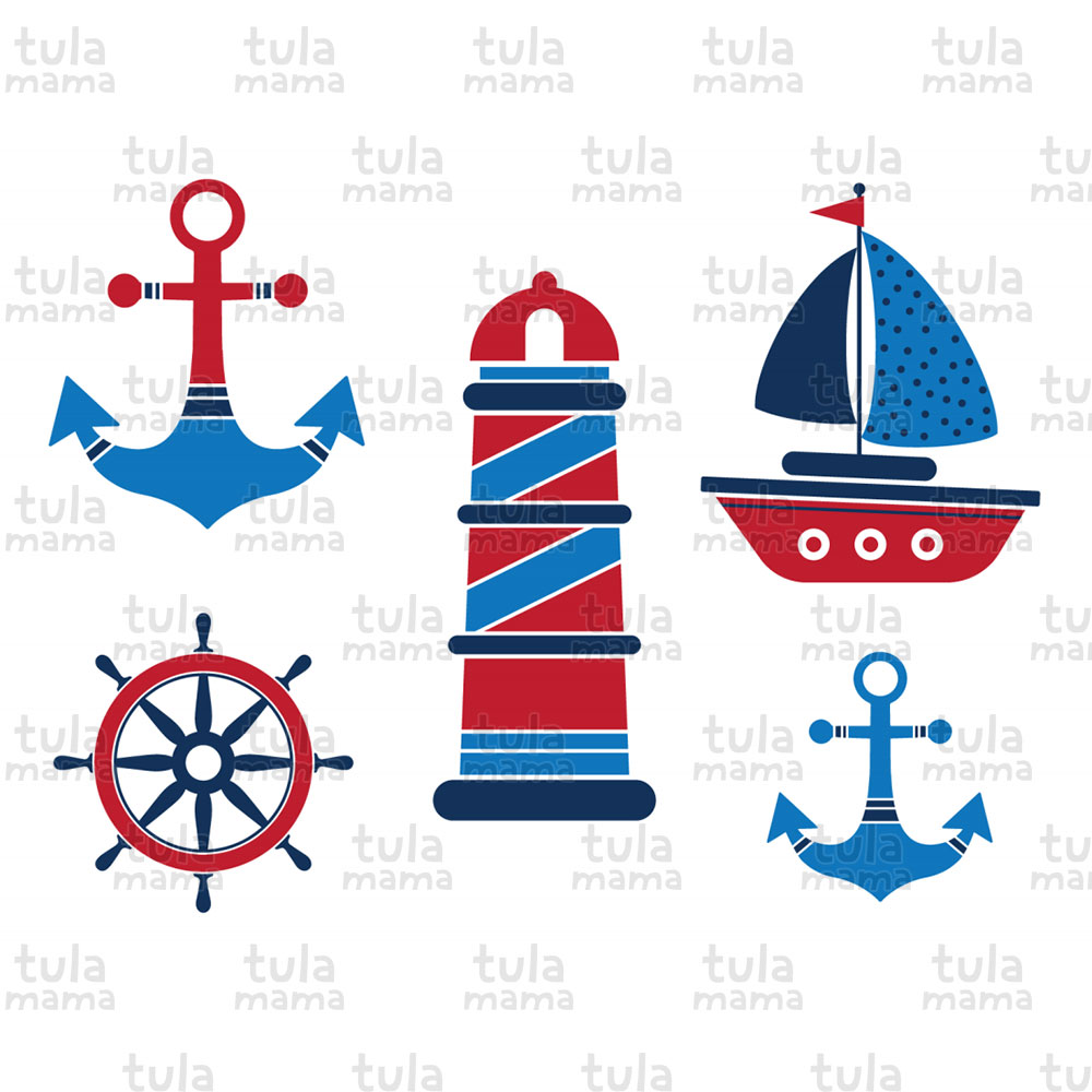 Nautical clipart nautical baby shower. Blue and red 