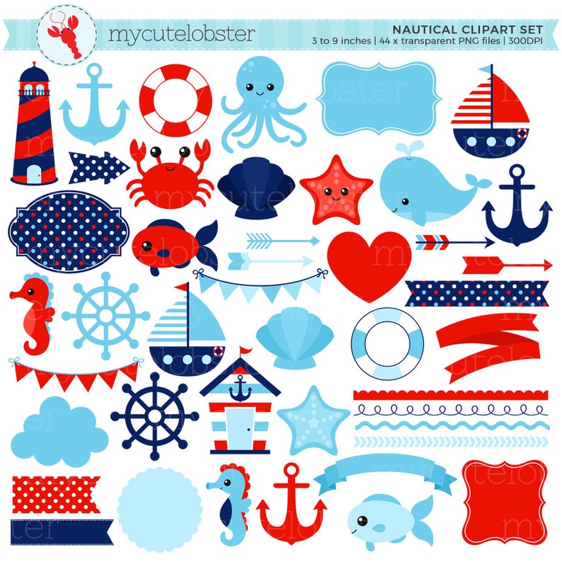 Set digital elements ocean. Nautical clipart nautical item