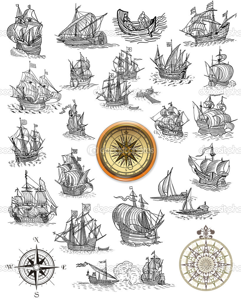 Nautical clipart old world. Compass collection 