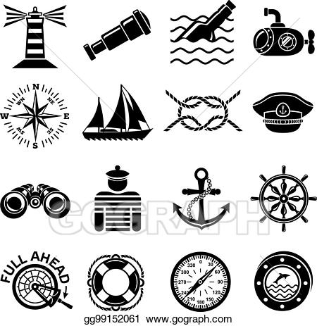 Vector art icons set. Nautical clipart simple
