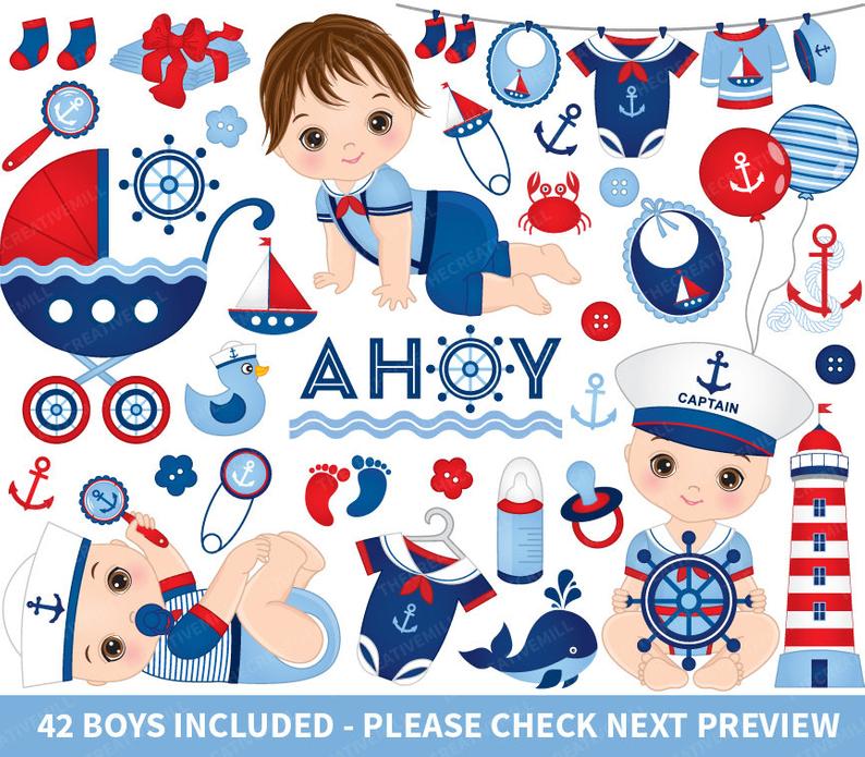 Baby boy newborn clip. Nautical clipart vector