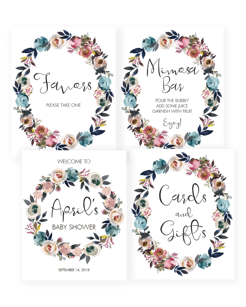 Navy clipart wreath. Printable floral baby shower