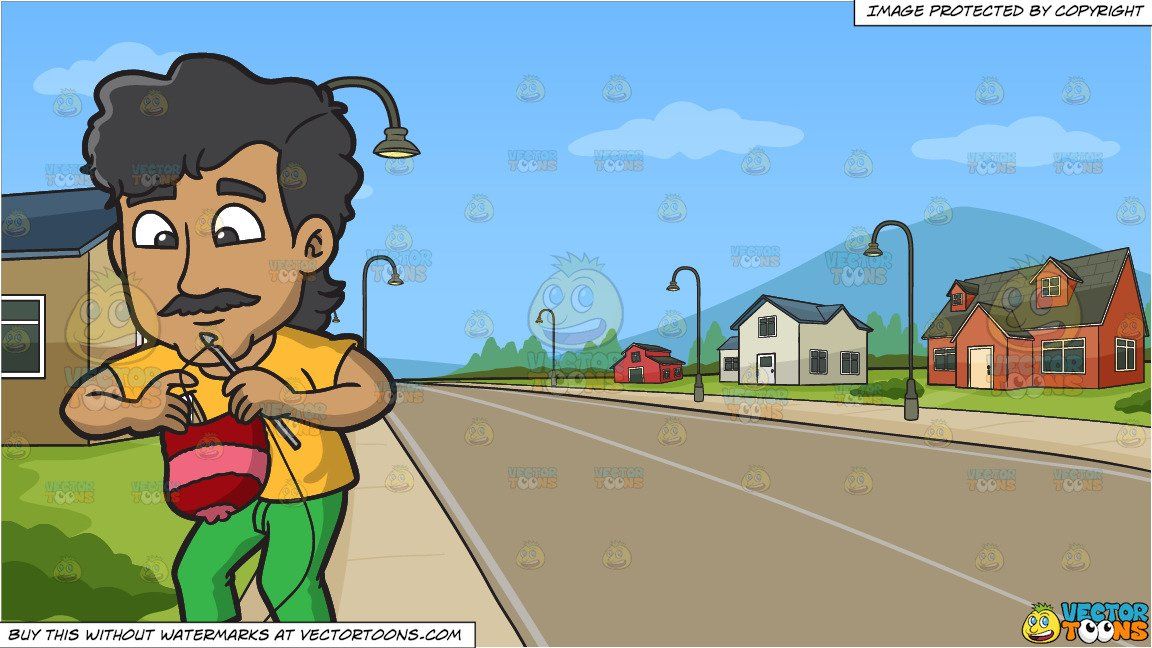 Neighborhood clipart cartoon. A latino man crocheting