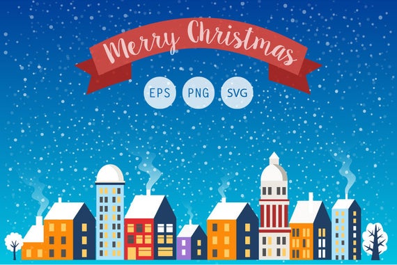 Neighborhood clipart christmas. Houses clip art set