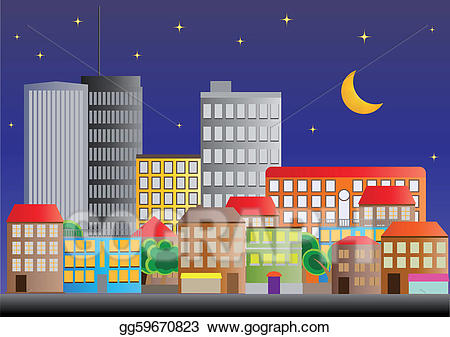 Neighborhood clipart object. Vector illustration night eps
