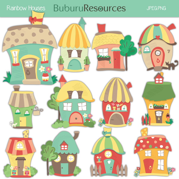 Houses by bubururesources on. Neighborhood clipart rainbow house