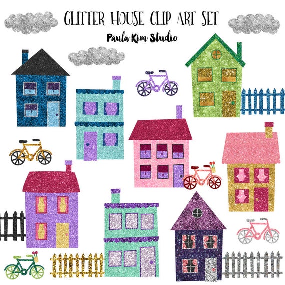 Glitter clip art . Neighborhood clipart rainbow house