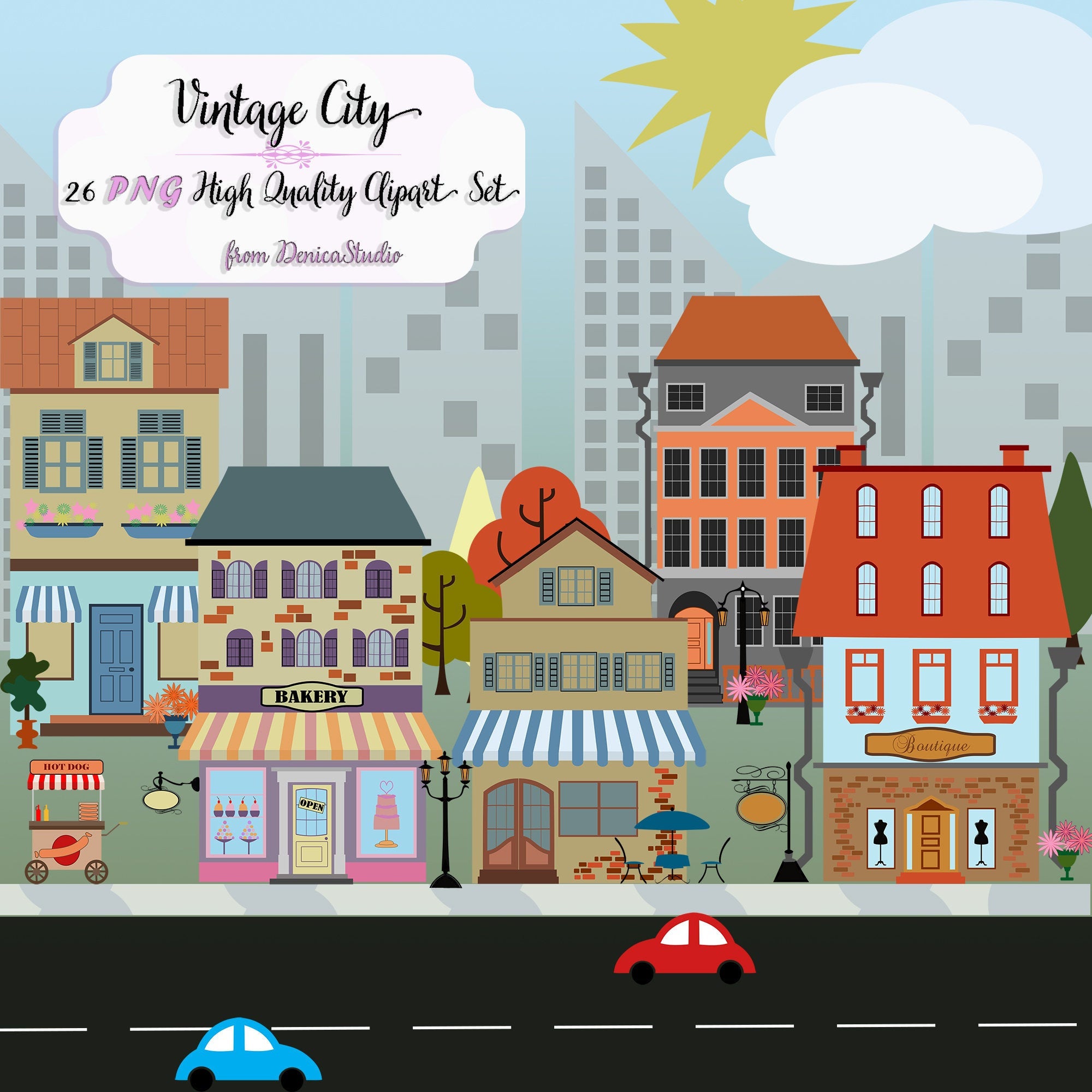 Houses and shops clip. Neighborhood clipart street address