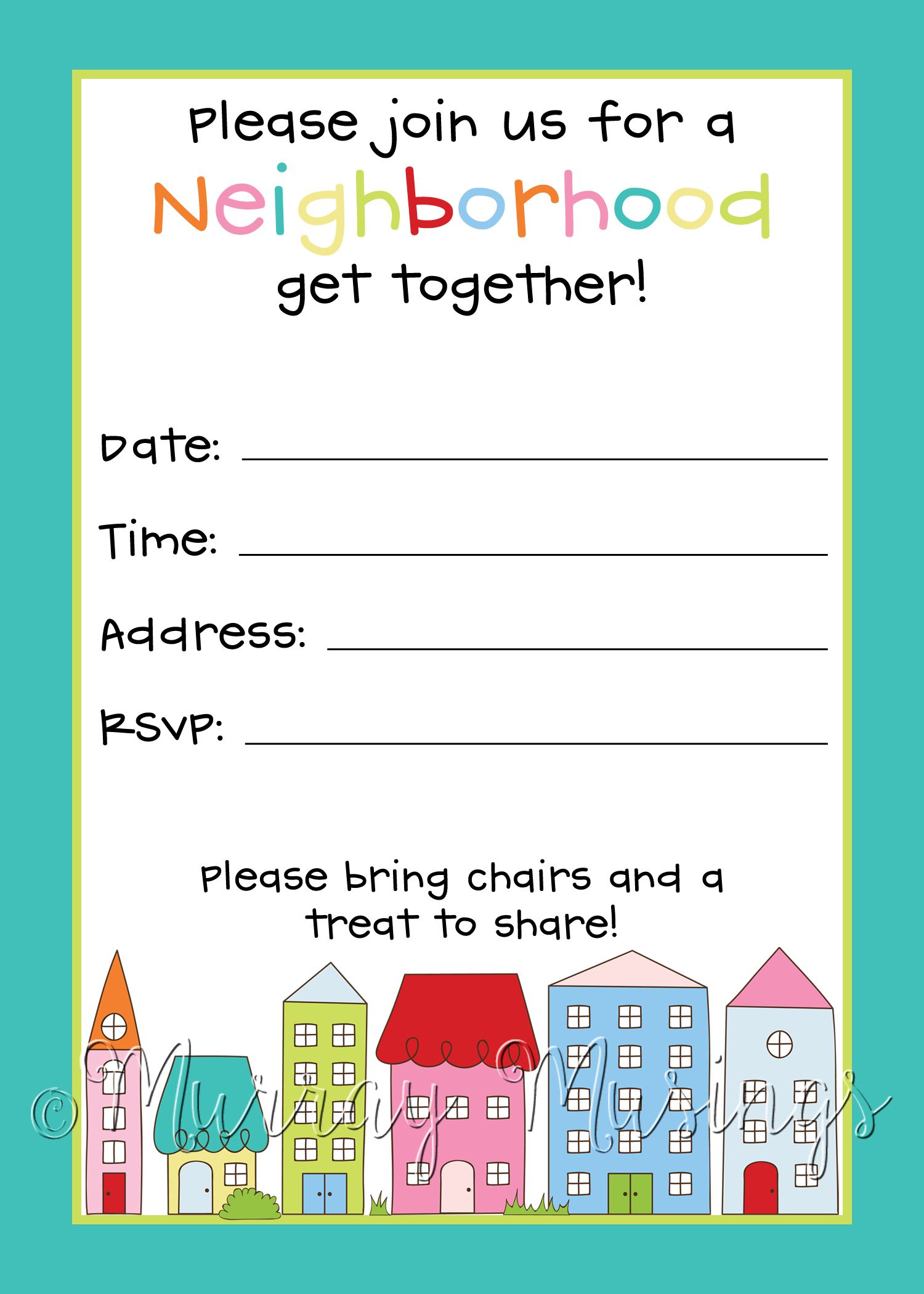 Block party invitation freeprintable. Neighbors clipart neighborhood bbq