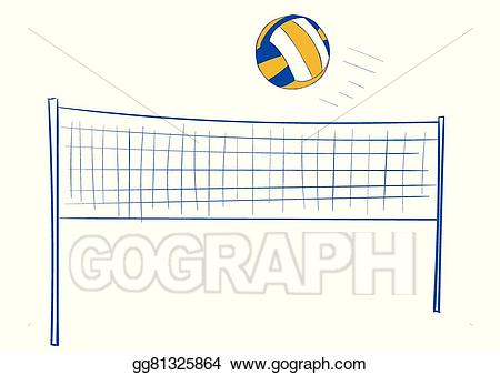 Vector art volleyball and. Net clipart drawing