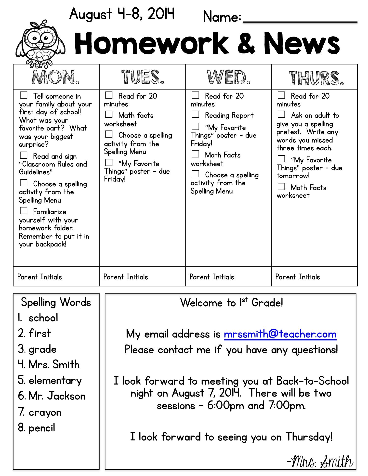 Newsletter clipart kindergarten homework. Template teaching 