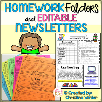 Folder and template editable. Newsletter clipart kindergarten homework