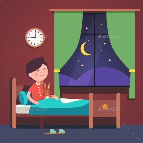 Night clipart bedroom. Boy kid preparing to