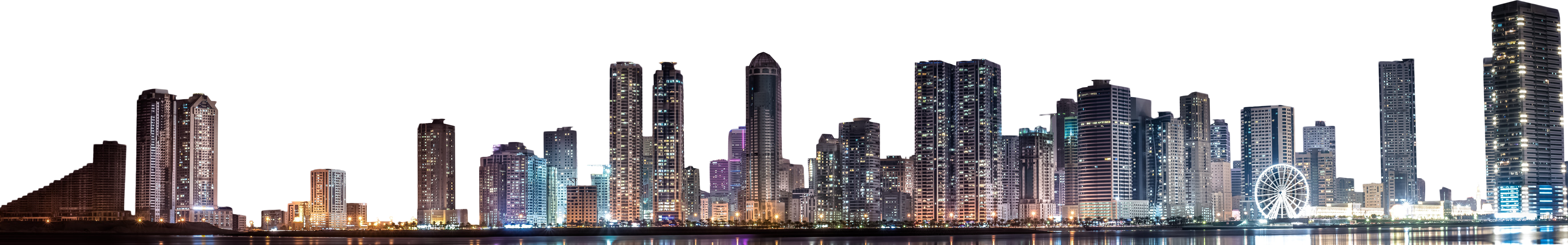 Skyline clipart large city. Wide night png image