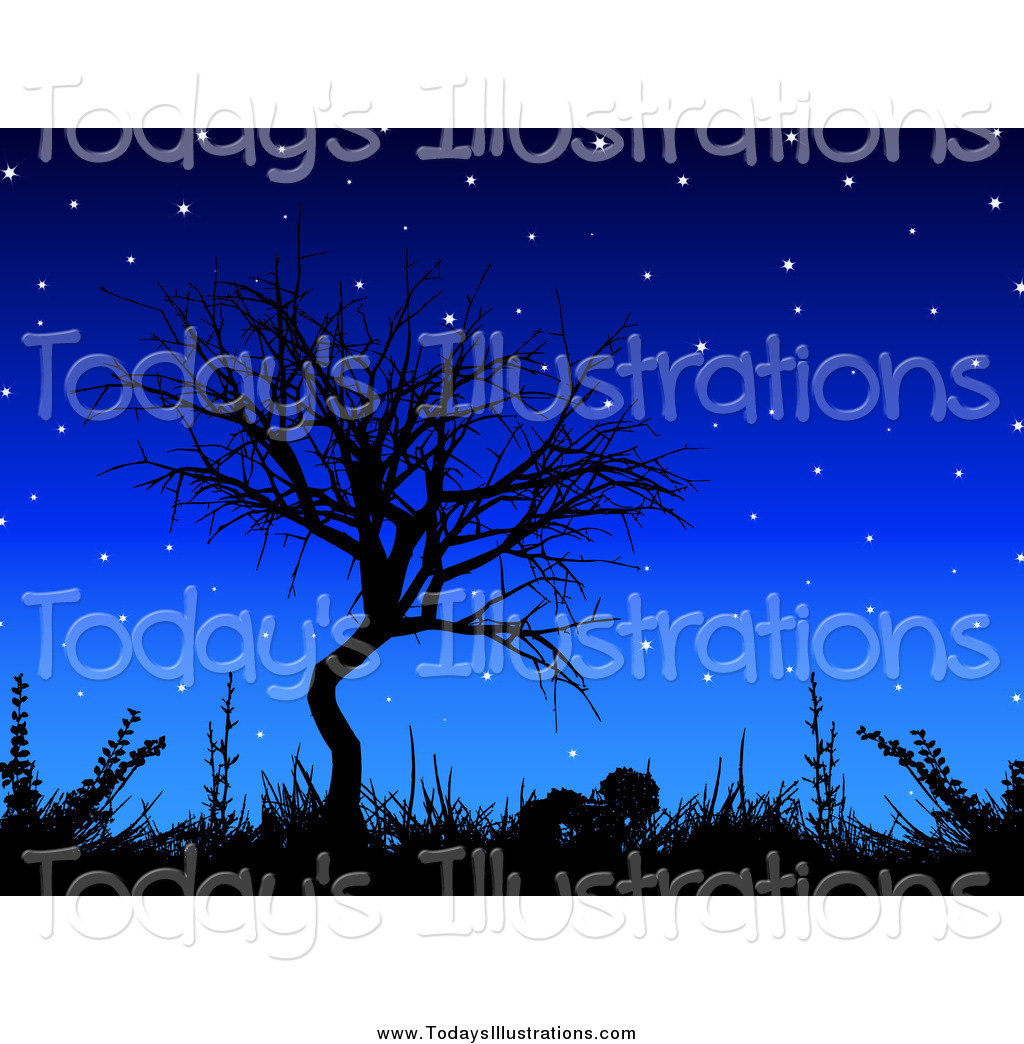 Night clipart tree. Of a silhouetted bare