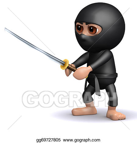 Ninja clipart holding katana. Stock illustration d in