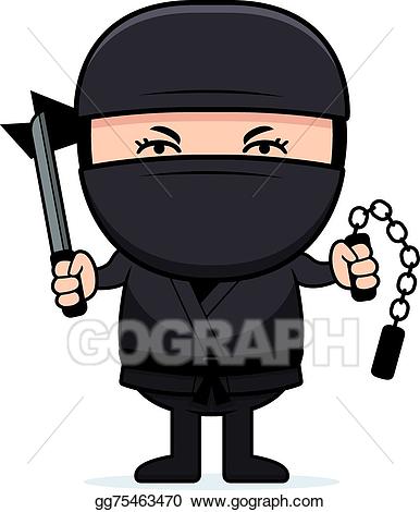 Vector art cartoon little. Ninja clipart ninja nunchuck