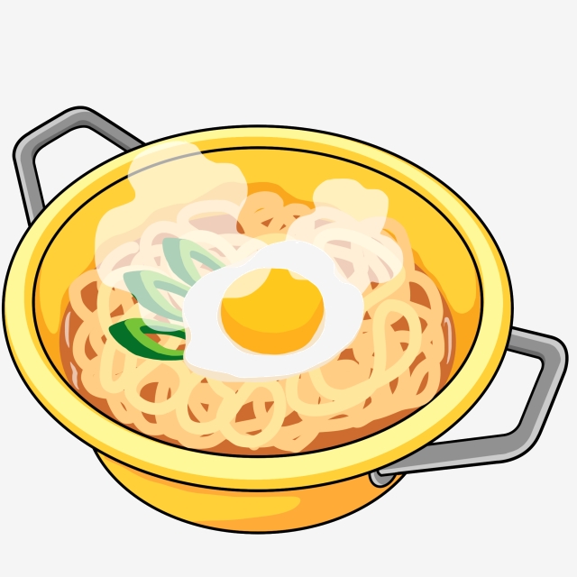Noodles clipart egg noodle. Yellow pot with illustration