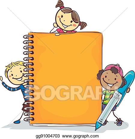 Vector illustration stick kids. Notebook clipart kid