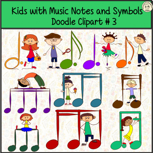Kids with music andsymbols. Notes clipart doodle