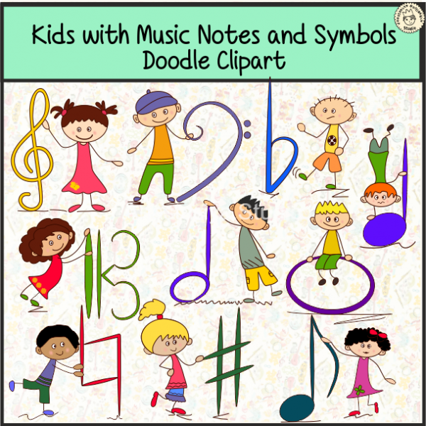 Notes clipart doodle. Kids with music and