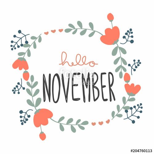 Hello cute flower wreath. November clipart doodle